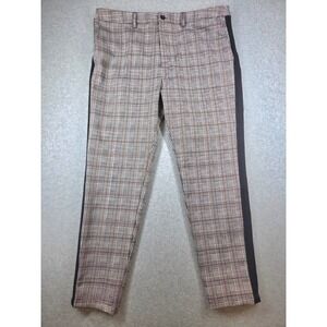 Mauvais Mens Brown Glen Check Plaid Side Stripe Slim Tapered Pants Size 34